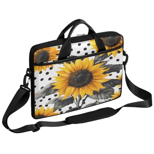 Funda para laptop de 15 pulgadas con diseño retro de girasoles y lunares, maletín delgado para computadora portátil con correa para hombro, bolso mensajero para mujeres y hombres, funda para trabajo, oficina y viaje