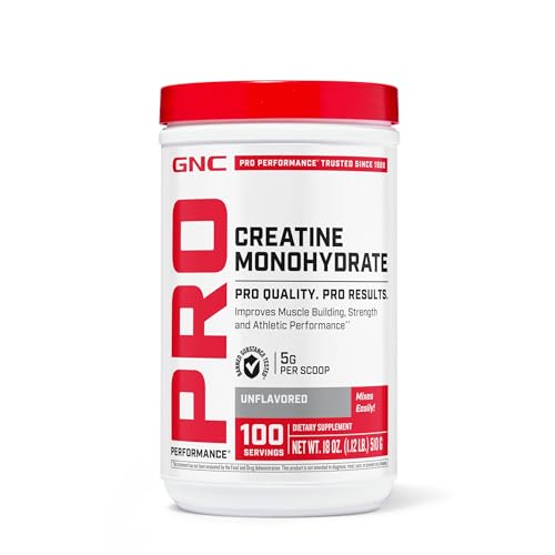 GNC Pro Performance Creatine Monohydrate Powder for Women & Men, 5g Creatine Per Serving, Muscle Building, Energy Production, Endurance, Performance, 100 Servings