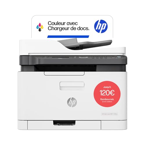 HP Color Laser MFP 179fnw, 4ZB97A, Imprimante multifonction couleur A4, copie, numérisation, ADF, fax, Wi-Fi, Ethernet, HP Smart, USB 2.0, 18 ppm en noir et...