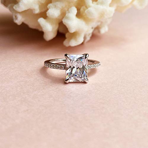 925 Sterling Silver 9X7Mm 2.5 Ct Radiant-Cut Bridal Ring Solitaire Engagement Anniversary Wedding Ring (6) #TOP1