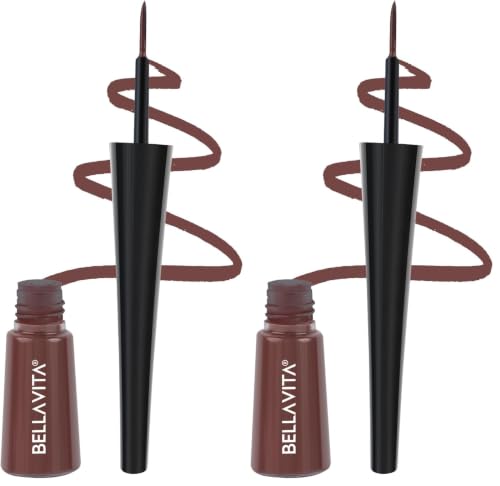 Image of BELLAVITA Intense Drama Waterproof Eyeliner, Brown, Matte Finish, Smudge-Proof, Fast-Drying, Felt Tip Applicator, Enriched with Biotin, 3.5 ml (Pack of 2)