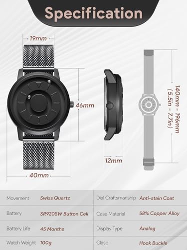 Image of EUTOUR Mens Watches Stainless Steel Magnetic Watch Quartz Watch Business Casual Fashion Wrist Watches Stainless Steel Mesh Strap Black Watches Men 40mm