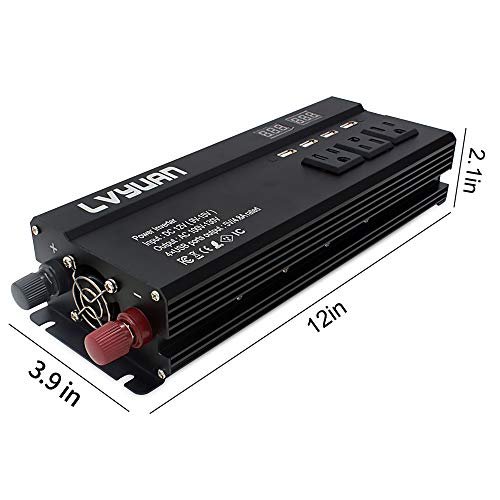 Yinleader 1000W Car Power Inverter DC 12V to 110V AC Converter with 4 USB Ports,4 AC Outlets,LED Display for Truck/RV