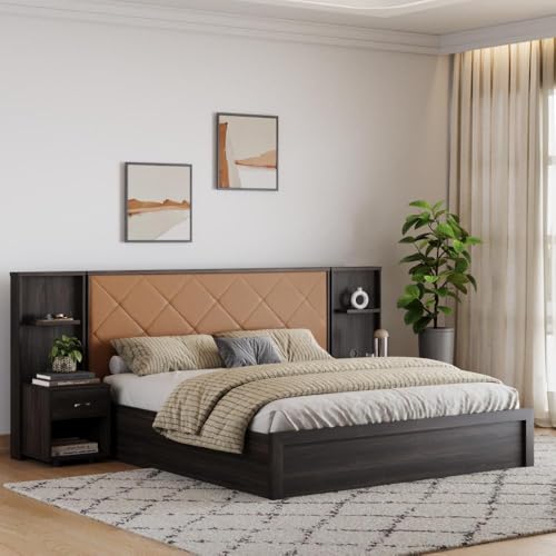 Image of Wakefit Bed | 3 Yr Warranty | King Size Bed, Storage Box & Camel Fabric Cushioned Upholstery Headboard, Density:680-750 kg /m, Termite & Borer Resistant, Fits Mattresses Up to 8 inches(Noctis78x72-WM)