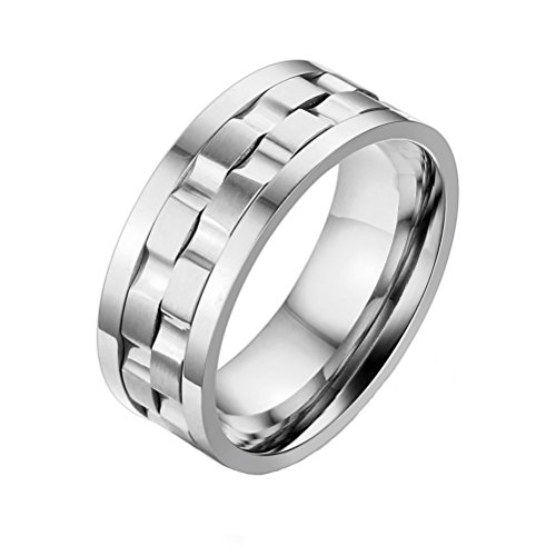 PAURO Men's Titanium Steel Gear Shape Spinner Ring 9mm, IP Silver Plating Size 12