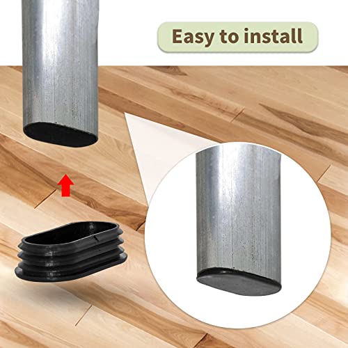 Image of Flyshop 40 x 80 mm, 1-9 /16 inch x 3-1 /8 inch OD Black Durable Plastic Plugs Tubing End Caps Oval Chair Glide Inserts 8 Pack
