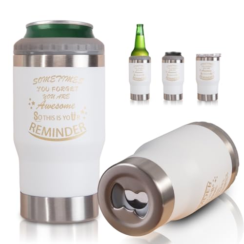 Raffredda bottiglie - Porta Birra 4 in 1 e Apriscatole - Per Birra e Bibite regalo di apprezzamento per uomini, colleghi, fratelli, amici, insegnanti (bianco)