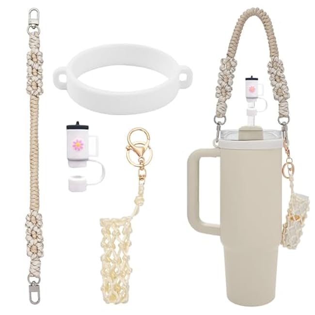 Outman Cup Accessories Set Water Bottle Holder Sling,Siliocne Straw Cover,Lipstick Holder Fits Most 16-40oz Water Bottles Compatible with Stanley Cup