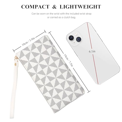 LJCZKA Wristlet Wallets for Women Clutch Purse PU Leather Handbags Cellphone Credit Card Holder with Wrist Strap (White)3