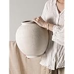 White Ceramic Vase - Large 12.5 Inch Round Floor Vase for Centerpieces, Farmhouse Rustic Minimalist Home Decor (Sandstone White) - Image 5