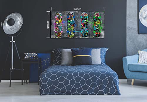Banksy Canvas Wall Art For Living Room, Street Graffiti Wall-Art For Bedroom Above Bed, Skateboard Graffiti Print Wall Decor For Teen Boys Room, Stretched And Framed Ready To Hang Artwork Size 40X20 #TOP1