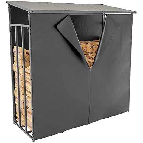 CLP Kaminholzunterstand Ruston mit Abdeckplane I Kaminholzregal Anthrazit I Feuerholzregal Mit Abdeckplane I Holzlager Aus Metall, Größe:XL Cover