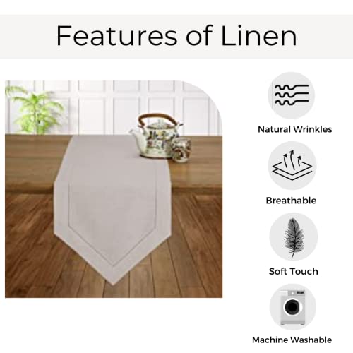 D'moksha Modern Table Runner 14 X 72 Inch Natural, Pure Linen Hemstitch Diamond Table Runners 72 Inches, Coffee Table Runner For Summer, Wedding, Party, Machine Washable #TOP4