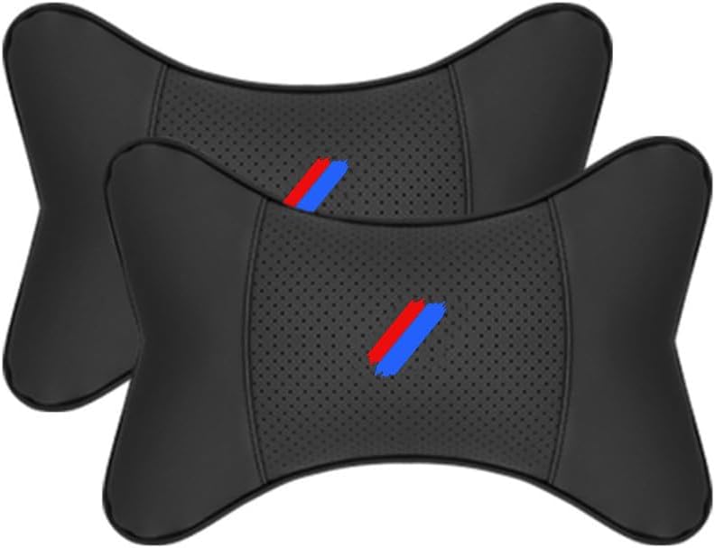 2 PCS Car Neck Pillow Compatible with BMW 1 2 3 4 5 6 7 Series X1 X2 X3 X4 X5 X6 X7 Accessories, Car Soft PU Leather Headrest Neck Support (A)