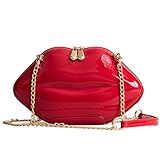 Women Leather Lips-shaped Evening Clutch Purses Crossbody Bags Vintage Banquet Handbag (Red)