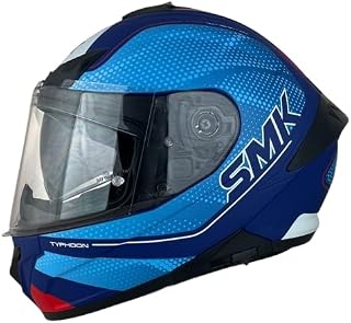 SMK Helmets Casco Integral Modelo Typhoon Mystic Decorado Mate Azul Totalmente Homologado (M 57/58)