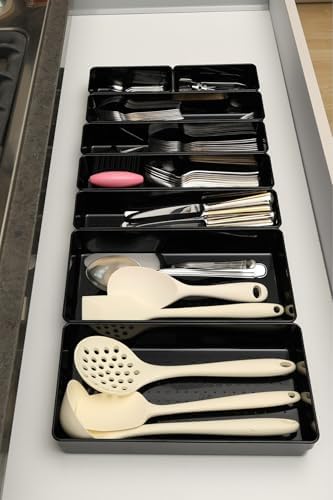 color house Parlak Siyah (Piano Black) 8'li Set Modüler Kepçelik Mutfak Çekmece Içi Düzenleyici Makyaj Organizer Siyah 67 x 49 - Görsel 2