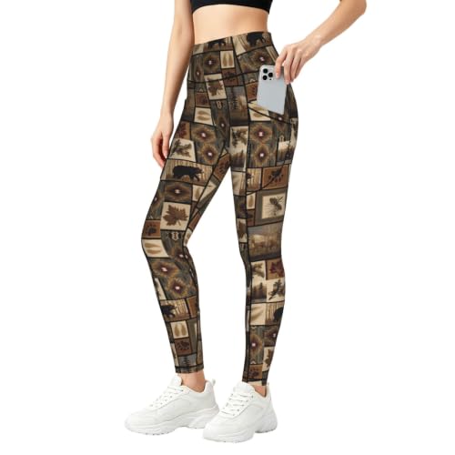 Pantalones de yoga para mujer con estampado retro de granja Wild Animals