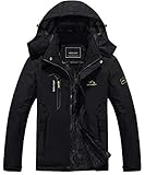 KEFITEVD Skijacke Herren Warm Winterjacke Fleece Übergangsjacke Herbst Winter Herrenjacke Wasserdicht Atmungsaktiv Softshelljacke Männer Angeln Wandern Schwarz S