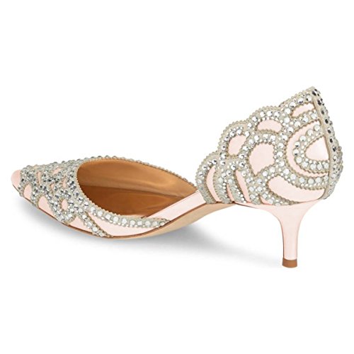 Image of XYD Women's Pumps, Elegant Pointed Toe, D'Orsay Kitten Low Heels, Rhinestone Studs, Slip-On Satin Shoes for Wedding