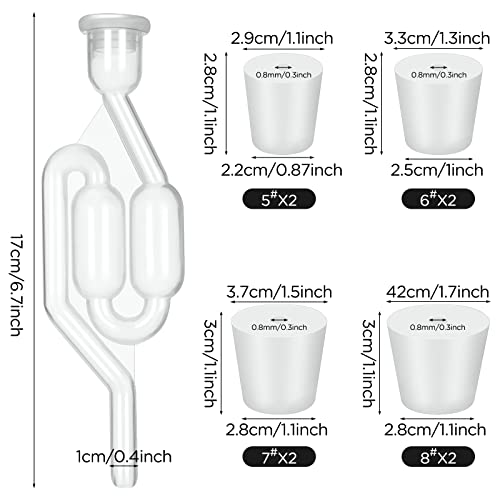 8 Packs Airlock For Fermentation White Twin Bubble S Type With Drilled Air Locks For Brewing Airlock Grommet Multisize Fermentation Stopper Air Lock For Wine Making Beer Sauerkraut Pickles (White Lid) #TOP1