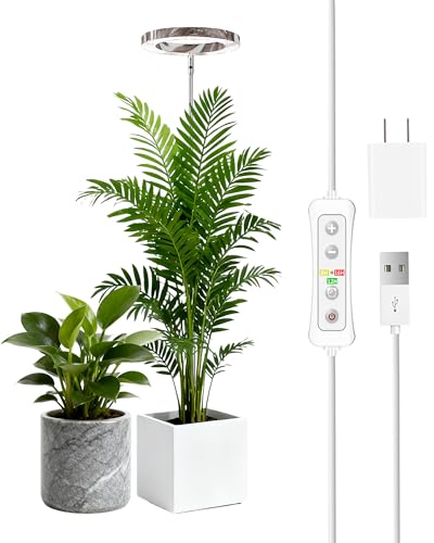 yadoker Plant Grow Light,LED Growing Light Full Spectrum for Indoor Plants,Aluminum Marble Grain Plant Lights,Height Adjustable, Automatic Timer, 5V Low Safe Voltage