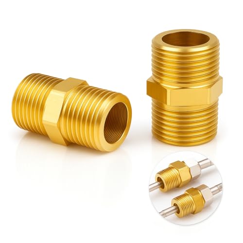 Tuwonwa 2PCS Racor de latón de Doble tetón Macho G1/2" (Ø 20mm), Niplo Doble Roscado, Racor Roscado De Latón, Racor De Doble Tetón Macho, Conexión Hidráulica
