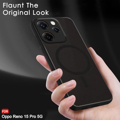 Image of TheGiftKart Hybrid Shockproof Back Cover Case for Oppo Reno 15 Pro 5G Compatible with MagSafe | Hard Back Cover Case for Oppo Reno15 Pro 5G (PC & TPU, Translucent Smoke Matte Back, Black Sides)