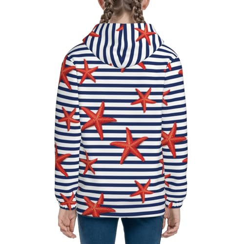 Starfish Navy Blue Stripe Kids Pullover Hoodies Boys Zip Up Sweatshirts Girls Athletic Clothes with Pocket 5
