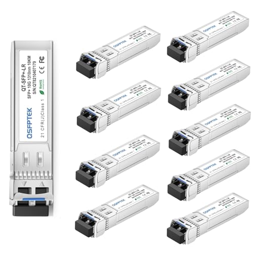 QSFPTEK (10 unidades) 10GBASE-LR 10G SFP Module, 1310 nm, 10 km, DDM LC Mini-GBIC Transceptor para Cisco SFP-10G-LR, Ubiquiti UF-SM-10G, Microtik, Qnap NAS, D-Link
