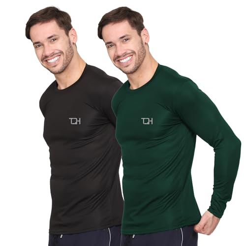 Image of TQH Full Sleeve T Shirt for Men | Pack of 2 T-Shirt for Man Full Sleeve | Gym Workout | Men's Tshirts | Slim Fit Polyester Round Neck Solid Sports T-Shirts for Running Training Casual Wear
