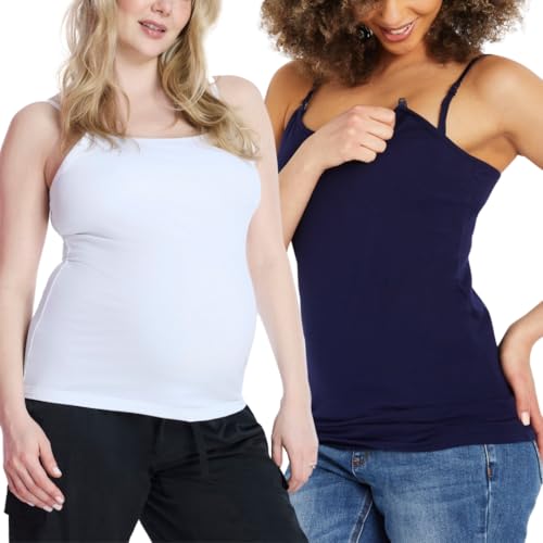 Image of Motherhood Maternity Women's Clip Down Nursing Tank Top Cami with Adjustable Straps for Breastfeeding-2 Pack