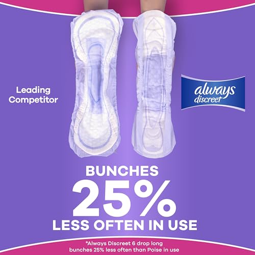 Image of Always Discreet Adult Incontinence Pads for Women, Drier, 5 Drop Long Length, Heavy Absorbency, Pads for Bladder Control Management, Bladder Leaks, & Postpartum Pads, 156ct