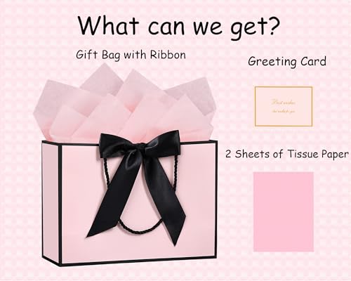 JMANNI-Gift-Bags-Large-Gift-Bags-1Pcs-Paper-Gift-Bag-with-2-Tissue-Paper-and-1-Greeting-Cards-Present-Bags-with-Handles-for-Women-Girls-Bridesmaid-Birthday-Valentines-Wedding-Party-Black-Pink