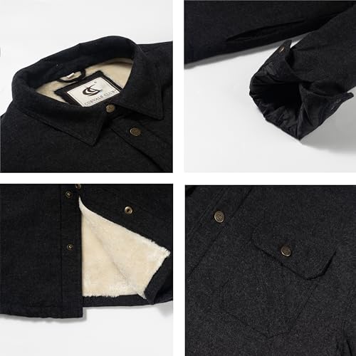 Image of COEVALS CLUB Men's Flannel Shacket Casual Button Snap Sherpa Quilted Lined Premium Jacket Shirts