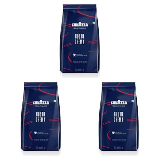 Image of Lavazza Gusto Crema | Roasted Coffee Beans | Medium Roast | Arabica Robusta Blend | Bag|1000 Grams (Pack of 3)