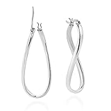 Elegante Toque moderno Bent Oval V-Lock plata de ley 925 pendientes de aro