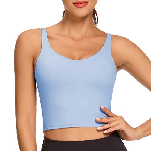 REKITA Workout Crop Tops for Women Athletic Tank Tops with Built in Bra Supportive Sports Bra (45-Sky Blue, 8)