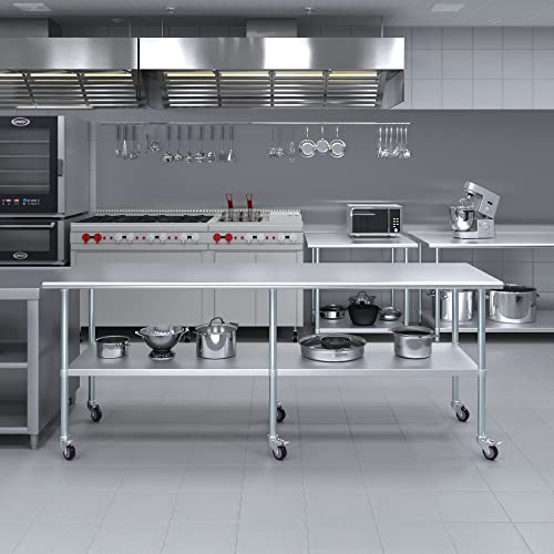 Image of AmGood 96 inch Long x 36 inch Deep Stainless Steel Table with Casters