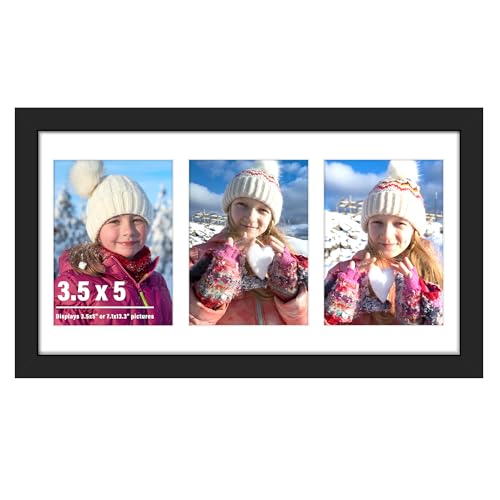Image of DUENPY 7.1x13.3 Picture Frame 3-Opening 3.5x5 Collage Picture Frame Displays Three 3.5x5 inch Photos Collage Wall Decor Wall Hanging or Tabletop Black