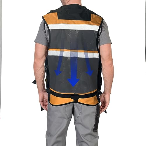 AISENIN Reflective Safety Tool Vest with Multi-pockets and Zipper,Heavy Duty Tool Vest for Electricians Carpenter