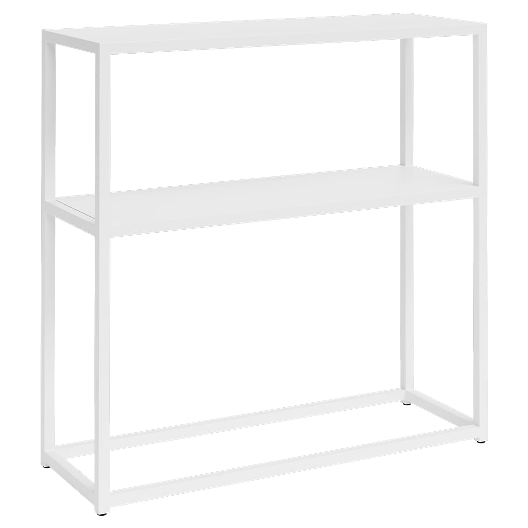 skølm Skadi Konsolentisch schmal aus Metall – Schmales Regal Weiß – Flurtisch mit 2 Ablagen – Beistelltisch mit verstellbaren Füßen - Sofatisch Flur/Wohnzimmer – Metallregal 80x28x80cm – Console table