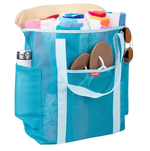 Odyseaco Large Mesh Beach Bag - Beach Tote Bags Waterproof Sandproof - Swim Tote for Pool (Light Blue)