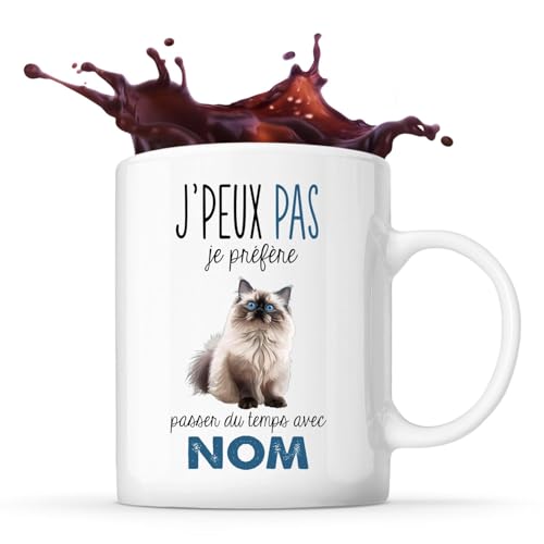 Planetee Tasse Passer du temps prénom personnalisé - Mug Cadeau Personnalisé Homme Femme Original pour Propriétaire de Chaton - Cat lover (Sacre de birmanie)