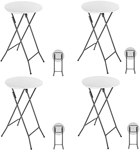 ANJI DEPOT Folding Bar Table,Folding Table Plastic Foldable Indoor & Outdoor for Garden Bistro Bar Party Trade Fairs, Round,Poseur Table, White 4 Pack