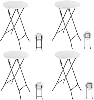 ANJI DEPOT Folding Bar Table,Folding Table Plastic Foldable Indoor & Outdoor for Garden Bistro Bar Party Trade Fairs, Round,Poseur Table, White 4 Pack