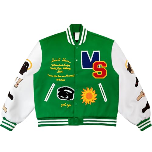 Image of Men's Graphic Print Varsity Jacket Super star Vintage Padded Thickening Jesus Fleece ParquetBaseball Jacket Coat