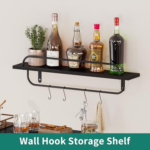 YITAHOME-Home-Bar-Table-with-Wall-Mounted-Rack-Modern-Home-Bar-Unit-Black-Liquor-Bar-Basement-Bar-with-Adjustable-LED-Light-and-Wine-Storage-for-Home-Kitchen-Dining-Room-Living-Room YITAHOME Home Bar Table with Wall Mounted Rack Modern Home Bar Unit Black Liquor Bar Basement Bar with Adjustable LED Light and Wine Storage for Home Kitchen Dining Room Living Room