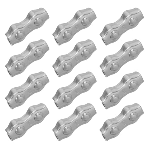 BESTOYARD 12 Piezas Clip de Cable de Acero Inoxidable Abrazaderas de Cable de Alambre Doble para Colgar y Asegurar