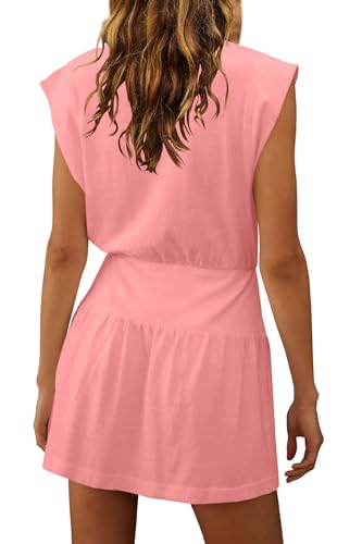 Image of LAMISSCHE Womens Summer Dress Sleeveless Mini Dress Flowy Vacation Beach Dresses Casual V Neck Elastic Waist Sundresses
